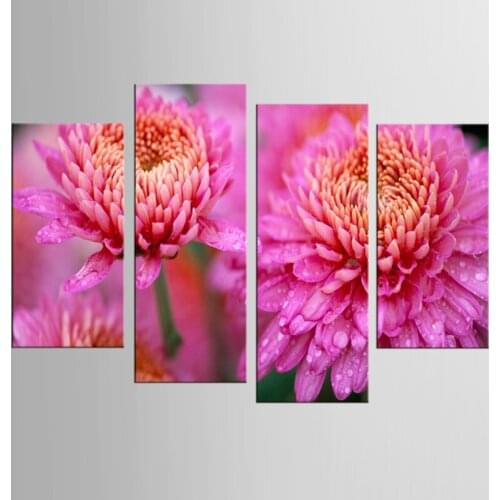 HOT Unframed 4 Pieces / set Pink Chrysanthemum Flower Wall Art HD Printing Home Decoration Canvas Oil Painting Living Room Decor