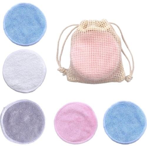 Reusable Bamboo Makeup Remover Pads Cotton 10Pcs Microfiber Washable Rounds Cleansing Facial Tools Make Up Removal Pad