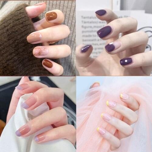 MSCHENGDORIS 24Pcs Ballerina Perple Fake Nails Flat Artificial False Nail Tips for Office Home Faux Ongle Free Glue Sticker