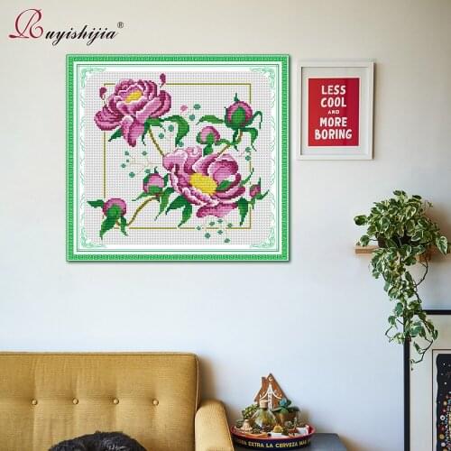 RUYISHIJIA Cross Stitch Set by Starter Kits Beginners Needlework Embroidery Landscape Desk decoration flower Cross-stitch