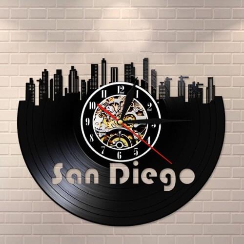 San Diego Cityscape 3D Wall Clock Skyline Vinyl Record Clock Handmade Retro Decorative Wall Clock Tourist Souvenir