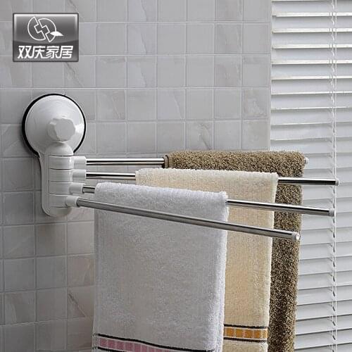 Wall Mounted Suction Cup Type Stainless Steel Towel Bar Rotatable Towel Rack Holder For Batheroom Accessories