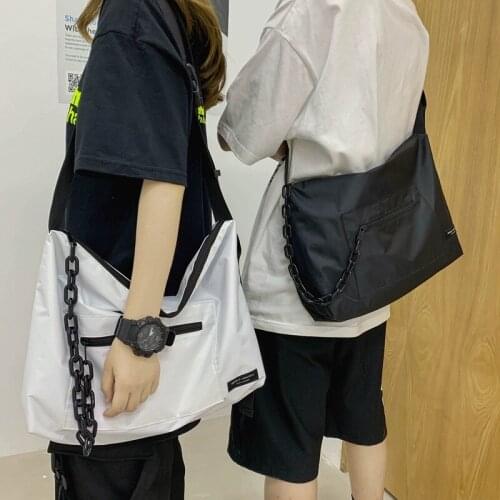 Bag Nylon Satchels Fashion Unisex Solid Zipper Soft Shoulder Bags purse high-capacity dark style school bag street bag