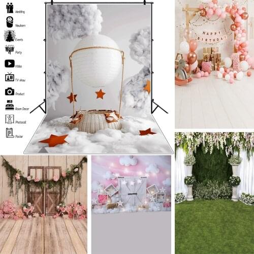 Laeacco Newborn Baby Birthday Party White Hot Balloon Sky Soft Cloud Star Photo Backdrop Photo Background Photocall Photo Studio