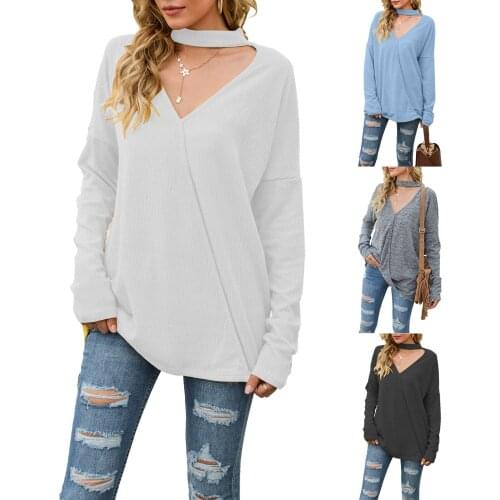 New Women Sexy Hollow Sweater, Autumn And Winter Adult Casual Solid Color Long-Sleeved V-Neck Pullover Bottoming Shirt