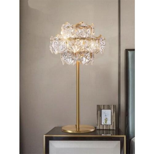 All Copper Post Modern Snowflakes Crystal Table Lamps Luxury Bedroom Bedside Living Room Modern Table Lights Romantic Fixtures