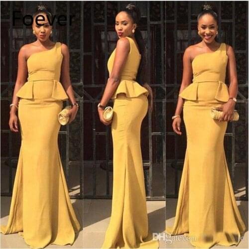 Simple Yellow Mermaid Evening Dresses 2019 One Shoulder Ruffle Wasit Vestidos Formal Evening Gowns
