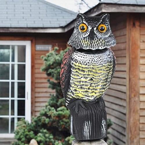 Realistic Bird Scarer 360° Rotating Head Sound Owl Prowler Decoy Protection Repellent Pest Control Scarecrow Garden Yard Decor