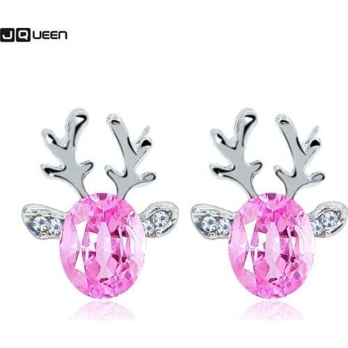 Romantic Lovely Women Ornaments Crystal Jewel Antler Earrings Luxurious Three-dimensional Christmas Deer cute Ear Nail