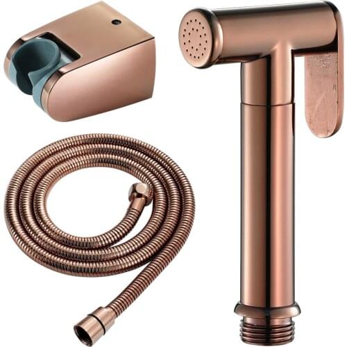 Rose Gold Bidet Faucet Brass Handheld Shower Bidet Douche Spray Toilet Shattaf Sprayer Set Stainless Steel Shower Hose HIDEEP