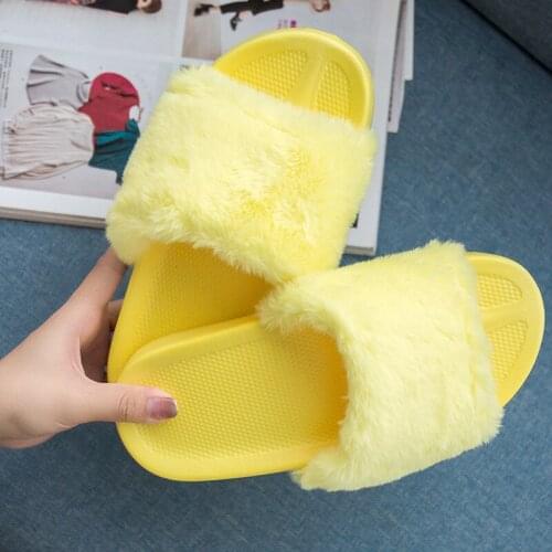 2021 New Women Slippers Outdoor Ladies Fur Slides Solid Color Soft Bottom Silent Cotton Shoes Woman Wholesale Flip Flops