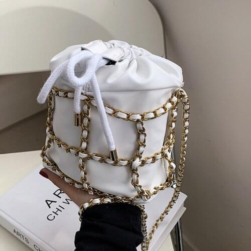 Drawstring Bucket bag Crossbody bag 2021 Summer New Quality PU Leather Womens Designer Handbag Chain Shoulder Messenger Bag