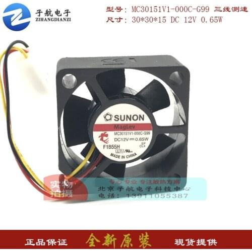 SUNON MC30151V1-000C-G99 DC 12V 0.65W 30x30x15mm 3-wire Server Cooling Fan