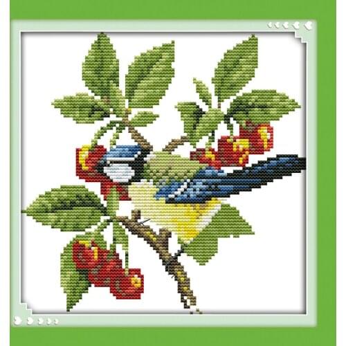 Everlasting Love The Bird With Fruit (2) Chinese Cross Stitch Kits Ecological Cotton Stamped 11CT DIY Gift Decorations For Home