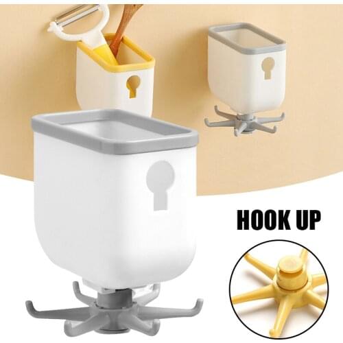 Rotatable Multi-Purpose Hook with Storage Case Punch-free Wall Mounted Hook for Kitchen Bathroom Bedroom Door Hooks Organization
