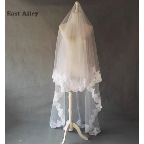 Veu De Noiva Layer one White Ivory Bridal Veil Chapel length Lace Edge Wedding Accessories Veils Velos De Novia