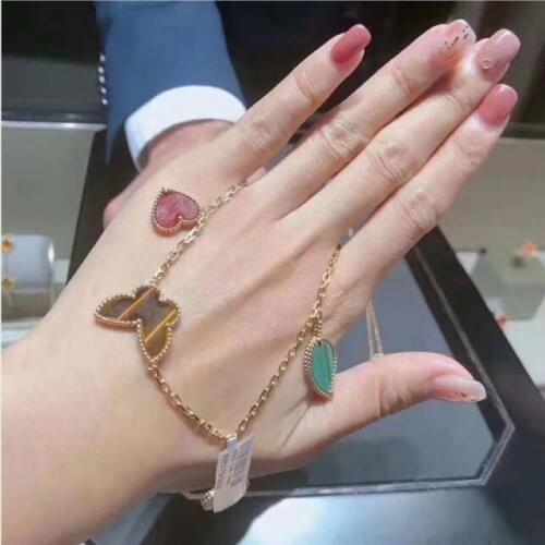 Elegant Hot Brand 5 Mix Charms Bracelet Women 100% Sterling Silver With Real Stone Sweet Heart Butterfly Charms Top Quality Gift