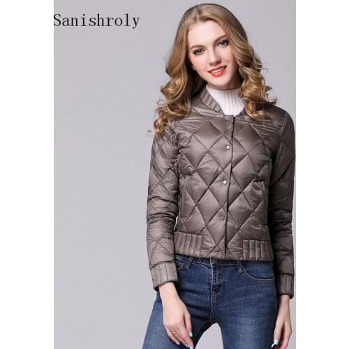Sanishroly 2021 Women Ultra Light White Duck Down Jacket Autumn Winter Female Single Breasted Short Coat Tops Plus Size 3XL 1186