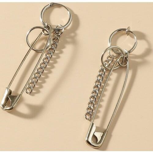 1 Pair New Punk Style Hoop Earrings Hyperbole Pin Pendant Tibetan Silver Clip Unisex Bijoux for Party Brincos Hot Wholesale