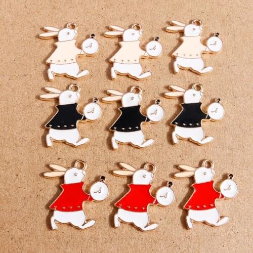10pcs 23*23mm Cartoon Enamel Animal Rabbit Charms for Jewelry Making Fashion Necklaces Drop Earrings DIY Crafts Accessories