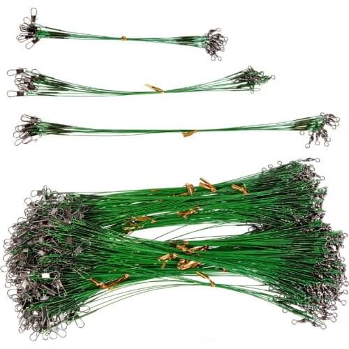 20pcs Fishing Leash 15/20/25/30cm High Strength Steel Wire With Stainless Steel Swivel Anti-bite Leashes For Fishing Line Leader