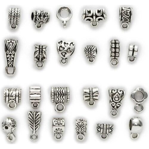 20 Piece Silver Tone Clip Bail Beads Pendant Clasps Connectors Fit Charm Bracelet Jewelry Making Findings DIY Accessories