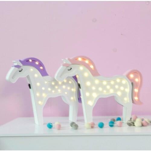 28leds LED Wood Unicorn Horse Animal Night Lamp Childrens Day Lovely Cloud Gifts Home Party Wall Decor Holiday Lighting 2color