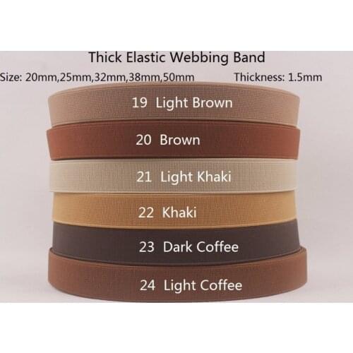 38mm wide 10 yards a lot 1.5mm thick high strenth high quality elastic webbing band ( Brown, Khaki, Coffee)