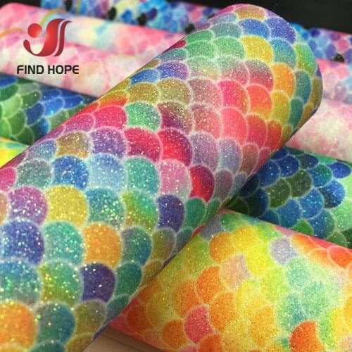 6PCS Wholesale Mermaid Fish Scale Iridescent Glitter Sewing Fabric Synthetic Leather Handmade DIY Bow Earring Making Craft A5
