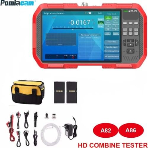 A86 A82 5 In 1 H.265 4K HD 7" IP CCTV Tester Monitor AHD CVI TVI CVBS Camera Test 8MP ONVIF HDMI Input Multimeter Optical fiber