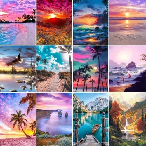 5D DIY Diamond Painting Landscape Sunset Seascape Rhinestone Diamond Embroidery Picture Mosaic Decoration Handmade Diamond Show