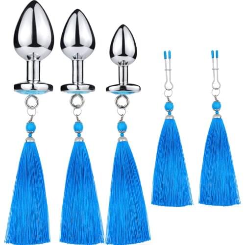 2021 Metal Anal Plug Tassel Tail Nipple Clamps Breast Clip Sex Slave Games BDSM Bondage Adults Flirting Toys for Women Couples
