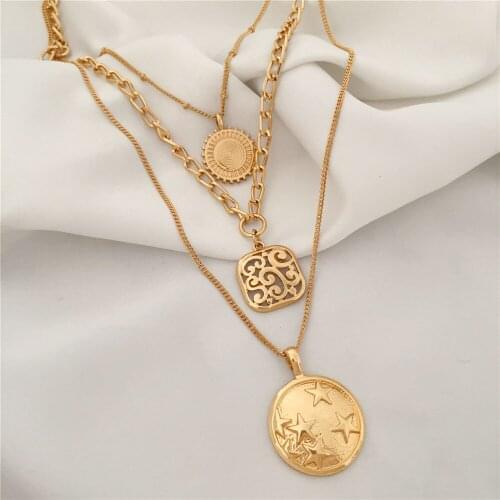 Boho Multi-element Necklaces For Women Fashion Gold Necklace Vintage Multiple Layers Pendant Necklace Jewelry Gift