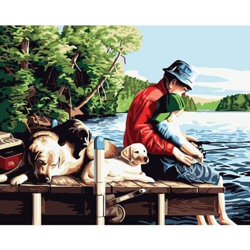 Home Decor Fishing Digital Acrylic Paint Kit Oil Painting by Numbers 40*50cm with Frame on Canvas Wall Poster Gift cuadros DY053