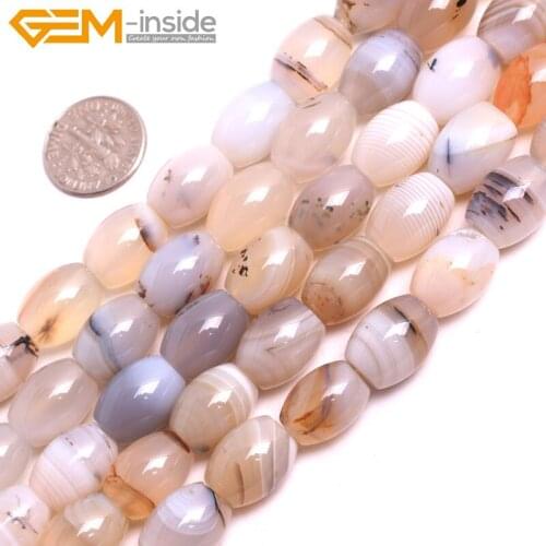 Gem-inside Natural Drum Barrel Grey Leaves Ocean Agates Stone Beads For Jewelry Making Selectable Size 15inches DIY