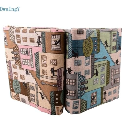 DwaIngY Cat & house Cotton Linen Fabric For DIY Sewing Quilting Sofa Curtain Bag Cushion Furniture Cover Material Half Meter