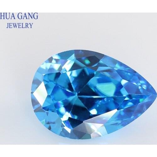 2x3-15x20mm Pear Shape Seablue AAAAA Cubic Zirconia Synthetic Gems CZ Stone Beads For Jewelry Making Free Shipping