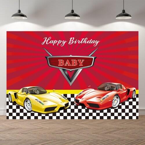 Seekpro Race Car Birthday Backdrop Customized Red Car Boy Racing Birthday Party Baby Shower Decorations Background Photocall