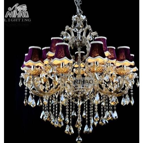 Galaxy Cognac color Crystal Hotel Chandelier Torch Cristal lustres pendentes Large Hanging luminaire with 15 lights MD88062