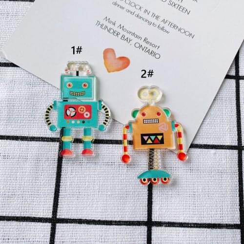 Kawaii Colorful Cute Robot Necklace Pendants 20pcs 31*45mm Acrylic Planar Sheet Jewelry Resin Charms Fit Earring Key Chain DIY
