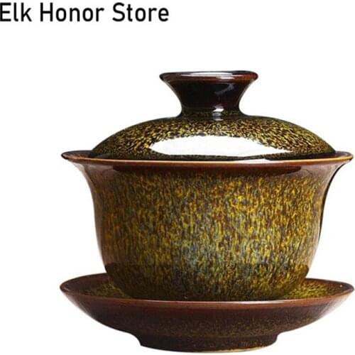 160ML Dehua Kiln Change Ceramic Gaiwan Tea Cup Red Glaze Handmade Tea Tureen Retro Tea Set Accessories Master Cup Drinkware