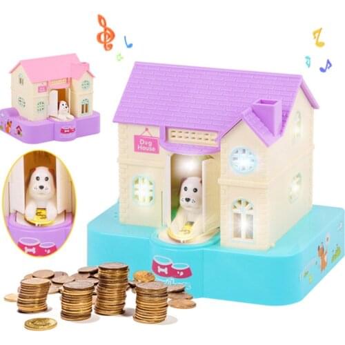 New Lucky Dog Savings House Automatic Swallowing Coin Piggy Bank Coin Dog House Stealing Money Nest Piggy Bank Toys