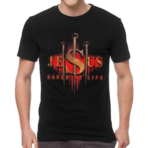 Cool Jesus Saved My Life Tshirt Men Unique Tees Top Cotton T Shirt Short Sleeve Christian Religious Faith T-shirt Gift Merch