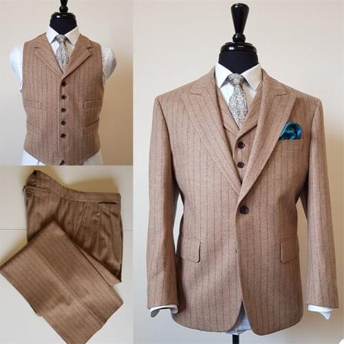 Mens Suit Formal England Style Winter Striped Thickened Slim Cocktail Party Wedding Groom Best Custom Man Suit