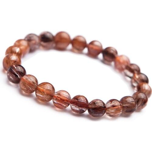 Genuine Natural Copper Hair Rutilated Quartz Crystal Beads Stretch Women Fashion Bracelet 8mm