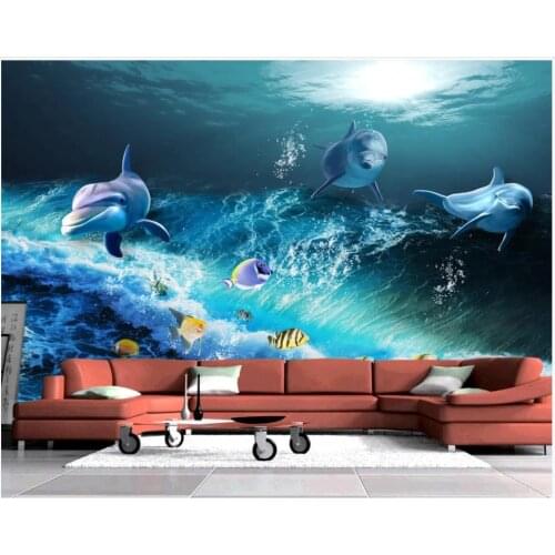 Custom photo wallpaper 3d murals wallpaper for walls 3 d Ocean World Wave Dolphin TV Background Wall papers home decor