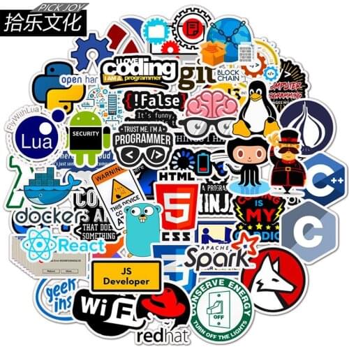 50 PCS Programming Language Stickers Internet Html Software Waterproof Sticker for Geek Hacker Developer to DIY Laptop Phone Car