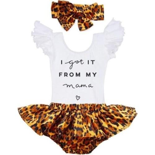 Pudcoco 2020 Baby Summer Clothing Set Newborn Infant Baby Girl Letter Print Bodysuits Leopard Skirts Headband 3Pcs Set Sunsuit