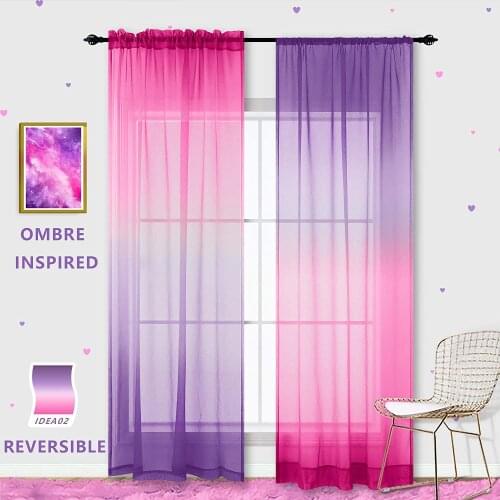 Pink Purple Gradient Sheer Curtains for Girls Bedroom Room Linen Semi Voile Curtains for Living Room Kitchen Curtains Decor