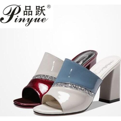 Patent Leather Platform Sandals Women Fashion Crystal Sequin Super High Heels Shoes Woman Summer Sexy Party Slippers Lady